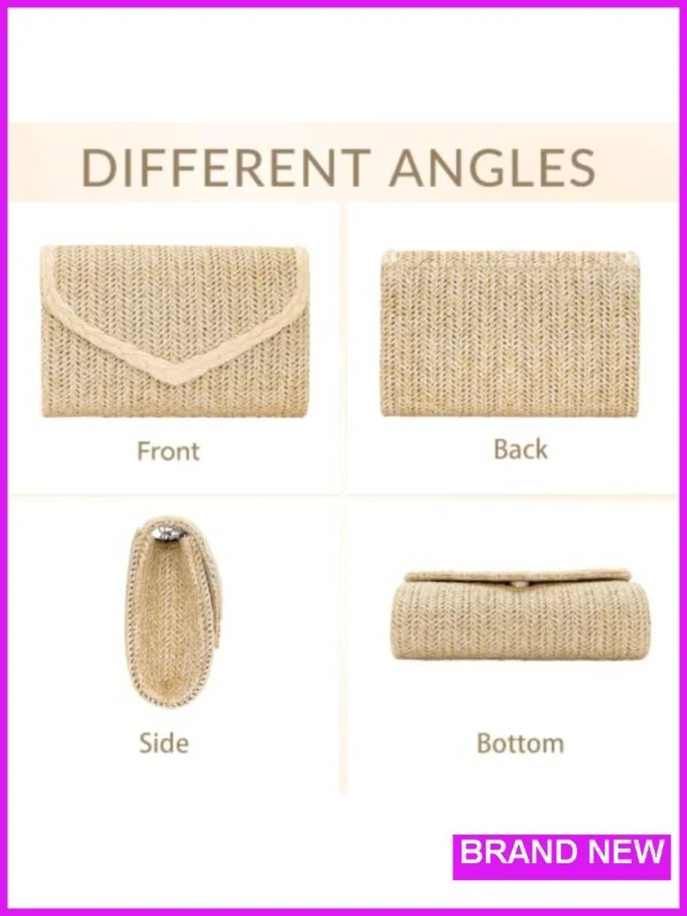 Straw Clutch Purse Envelope Summer Evening Handbag Beach Wedding